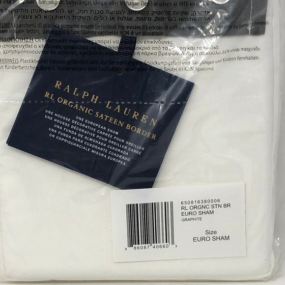 Ralph Lauren One European Sham Organic Sateen Border Graphite Gray New - Picture 4 of 10